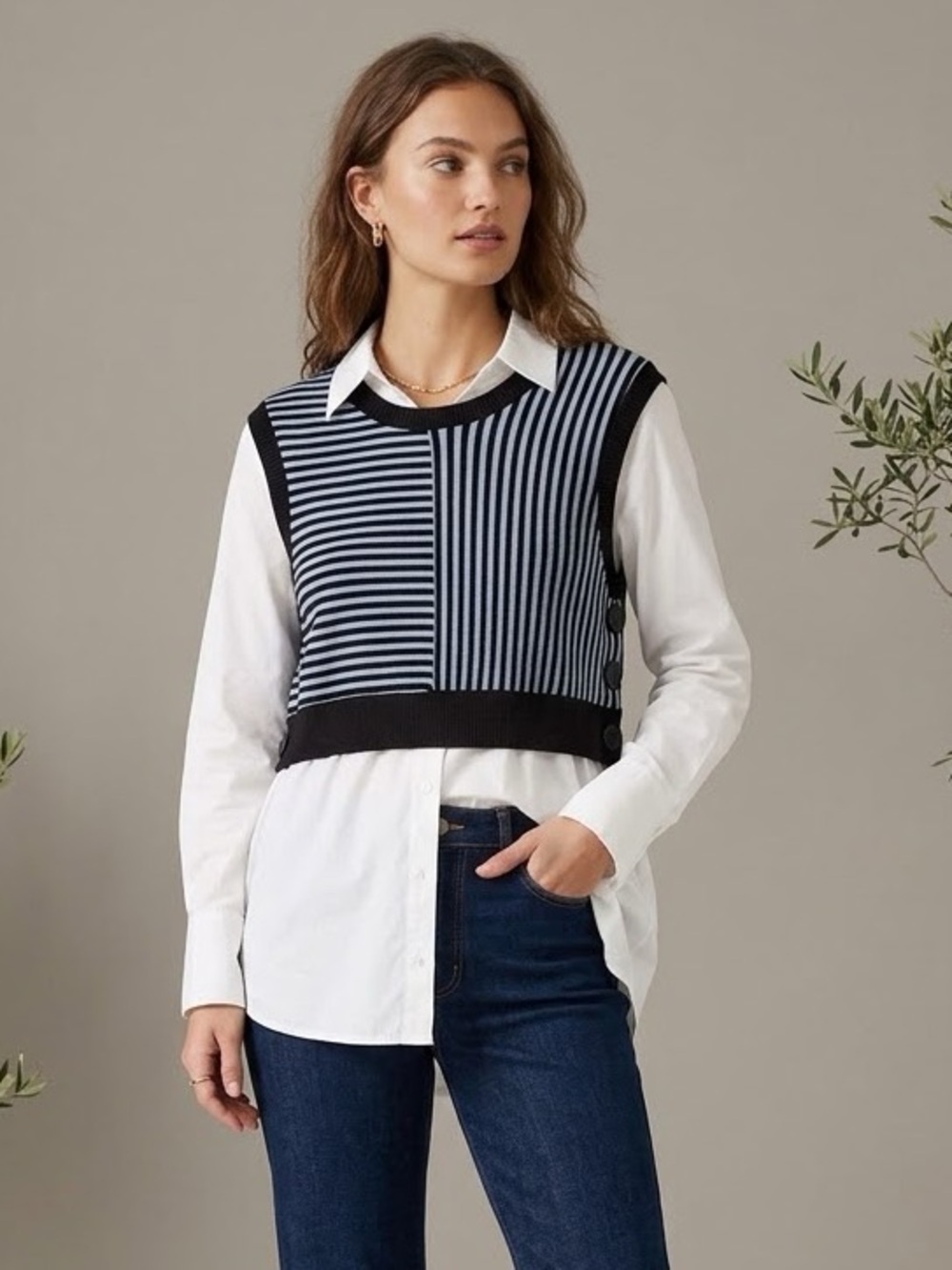 Maeve Anthropologie Layered 2-in-1 Striped Sweater Vest Shirt Top Medium